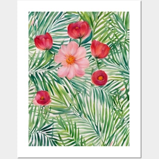 Pink Flower Blossom with Green Leaves Artwork Posters and Art